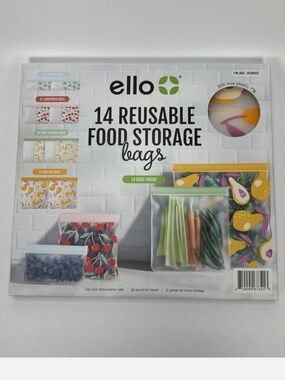 Ello Plastic Reusable Food Storage BPA-Free Bags 14 Pack